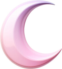 A beautiful pastel pink crescent moon icon with a glossy finish on a transparent background, perfect for night or dream-themed designs.
