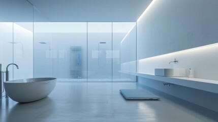 Modern Bathroom With Large Tub and Glass Wall