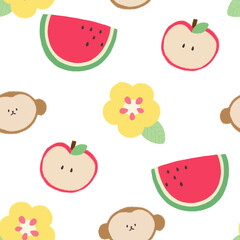 Colorful animal plant abstract flower seamless pattern illustration set.