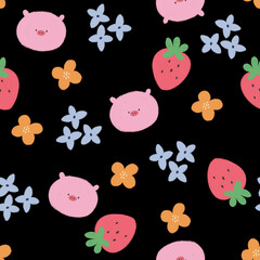 Colorful animal plant abstract flower seamless pattern illustration set.