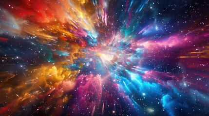 Fototapeta premium A stunning cosmic explosion with bright, vibrant colors., image of galaxy universe space beautiful like magic in dream.