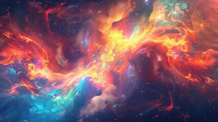 Fototapeta premium A stunning cosmic flame with bright, colorful patterns., image of galaxy universe space beautiful like magic in dream.