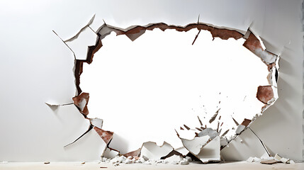  Hole breaking through white wall, cut out 