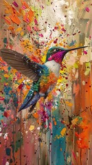 Abstract Artwork of Hummingbird in Splattered Paint