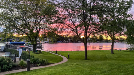 Pink Sunset over Yahara River Channel in Madison Wisconsin