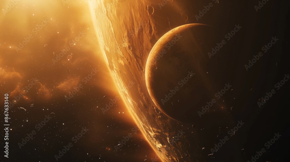 Poster stunning 8k rendering of planets in space with realistic textures and vivid colors, perfect for sci-