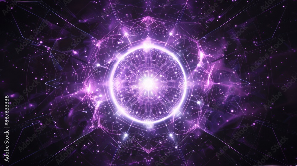Canvas Prints space purple sacred geometry vortex background - abstract line art with circles & hexagons