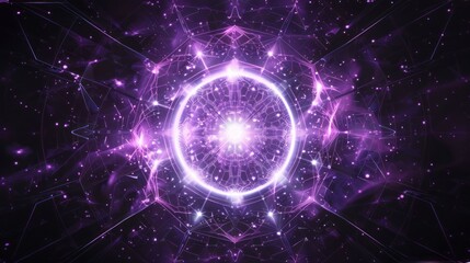 Obraz premium Space purple sacred geometry vortex background - abstract line art with circles & hexagons