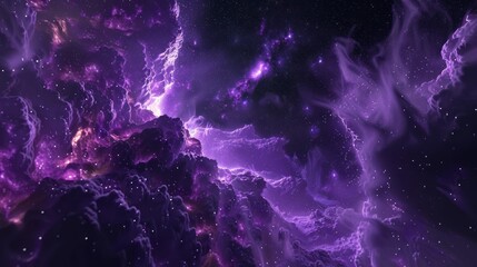 Purple space nebula abstract astronomy illustration 3d render of sky with glowing stars in deep space fantasy galaxy concept for cosmic art and sci-fi designs