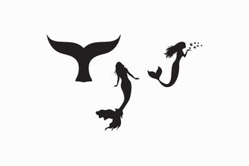 Mermaid silhouette vector style with white background