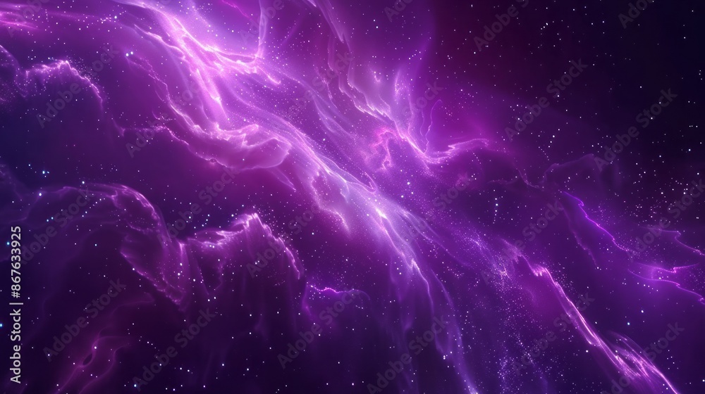 Wall mural purple space nebula abstract astronomy illustration 3d render of sky with glowing stars in deep spac