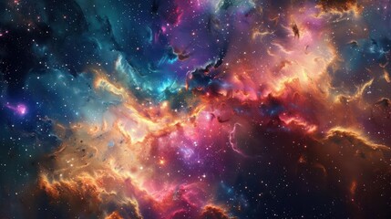 Naklejka premium A stunning cosmic cascade of bright, colorful particles., image of galaxy universe space beautiful like magic in dream.