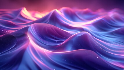 Obraz premium Vibrant Illuminated Abstract Landscape of Flowing Neon Waves With Glittering Particles in Dynamic Gradient Purple and Pinkabstract landscape