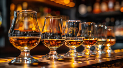 Whiskey in glass on bar counter at winery