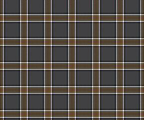 Plaid pattern, black, white, yellow, seamless pattern for textiles and design clothing, skirts, pants, aprons, tablecloths, blankets or decorative fabrics. Vector illustration.