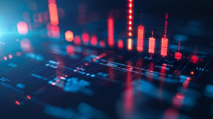 A close-up shot of a digital screen displaying red candlestick charts, highlighting the dynamic and often unpredictable nature of financial markets
