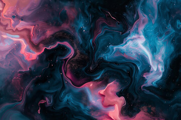 Fototapeta premium Abstract Fluid Art with Vibrant Pastel Swirls in Blue, Pink, and Black Tones