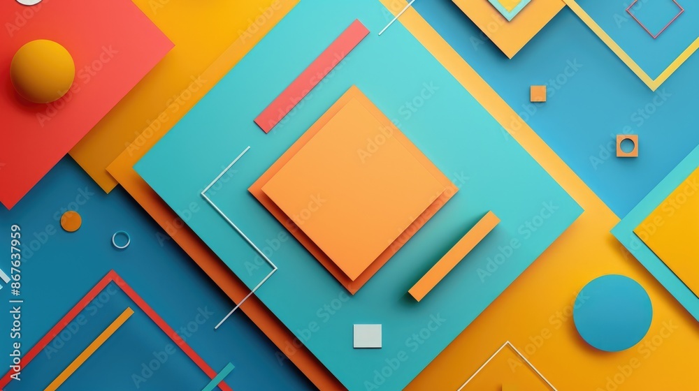 Fototapete abstract geometric shapes in vibrant colors with space for text in the center
