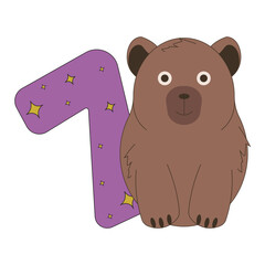 Seventh Birthday invitation card template. Cute flat vector Capybara and 7 number isolated white. Minimalism vector illustration can used web social media postcard design. EPS 10