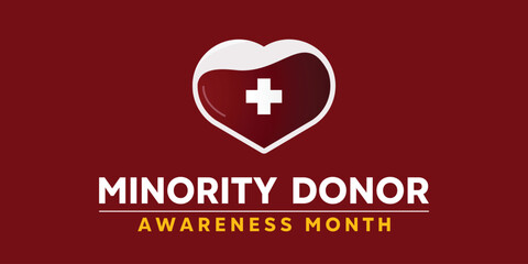 National Minority Awareness Month. Heart and plus icon. Great for cards, banners, posters, social media and more. Red background.  