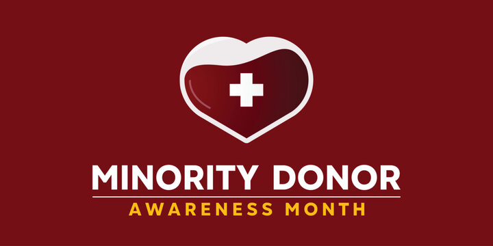 National Minority Awareness Month. Heart and plus icon. Great for cards, banners, posters, social media and more. Red background.  