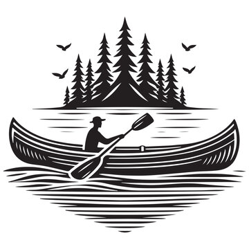 recommend clip art: Canoe Boat Silhouette line art Style Vector Illustration Art on White Background Design