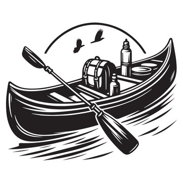 recommend clip art: Canoe Boat Silhouette line art Style Vector Illustration Art on White Background Design