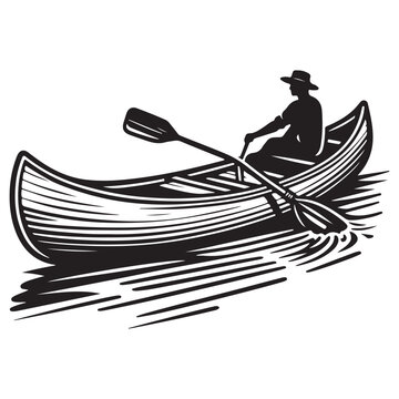 recommend clip art: Canoe Boat Silhouette line art Style Vector Illustration Art on White Background Design