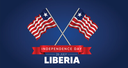 Liberia Independence Day 26 July waving flag with pole vector poster