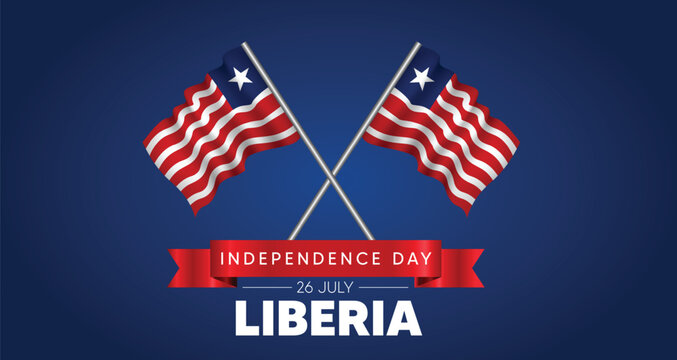 Liberia Independence Day 26 July waving flag with pole vector poster
