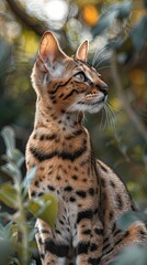 Bengal Cat Poised Elegantly Among Leaves