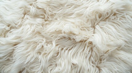 Texture of white fluffy wool for designers close up of natural fur background with light long animal fur