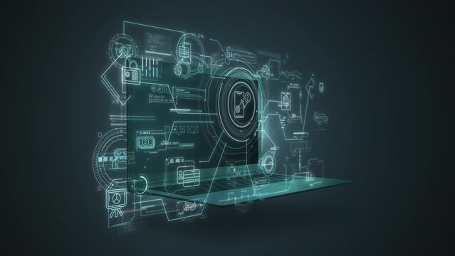 Interactive infographics on a rotating three-dimensional computer.
