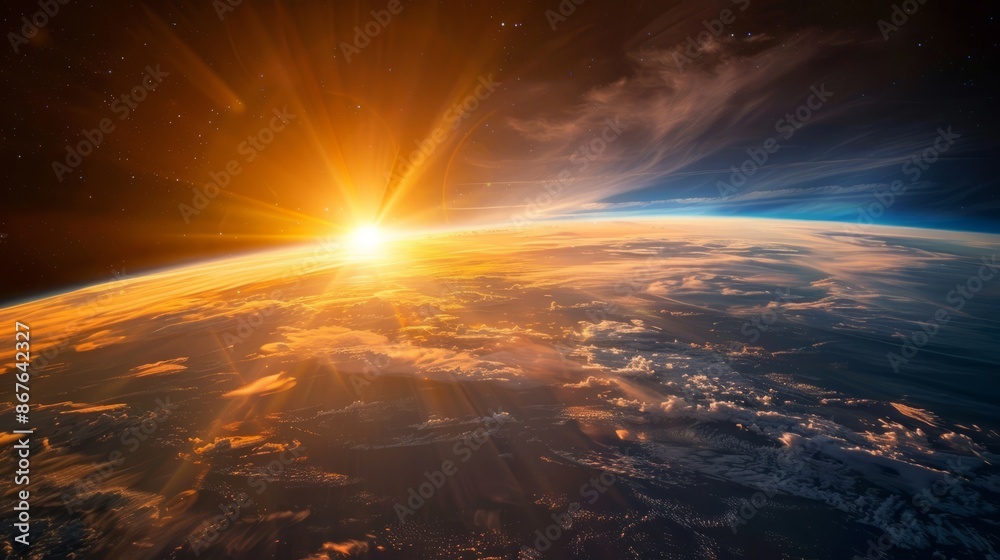 Canvas Prints sunlight ascending over earth in outer space - majestic view of solar rays illuminating planet earth