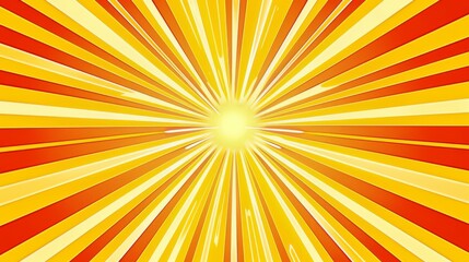 Sun ray or star burst comic radial lines background with vibrant yellow and orange beams, radiant light effect for dynamic pop art designs, retro style graphic ideal for comic book covers, manga illus
