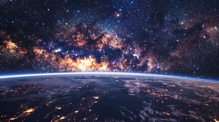 Spectacular view of stars and milky way galaxy above earth from outer space - cosmic landscape with twinkling stars and celestial wonders, perfect for astronomy, science, and space exploration themes