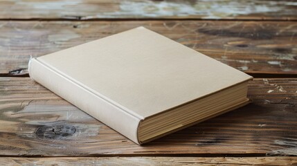 Fototapeta premium Blank book cover on a wooden table