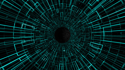 Wireframe tunnel ,Futuristic virtual circle technology background,