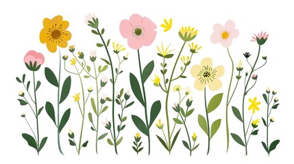 cute flower and leaves pattern on white background