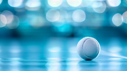 Close-up of a cricket ball in a stadium with blurred lights bokeh background. Concept of sports, competition, and professionalism.