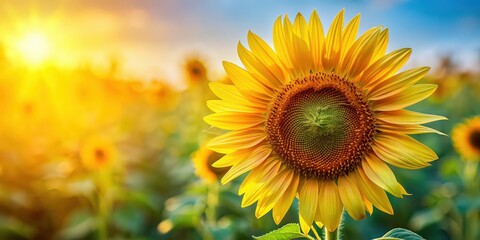 Obraz premium Close-up of vibrant sunflower on a background, sunflower, flower, close-up, nature, beauty, isolated, yellow, vibrant, petals