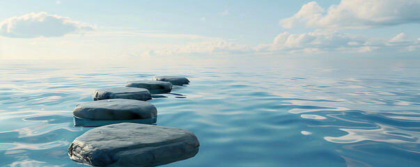 Stepping stones in calm water in the wide ocean.