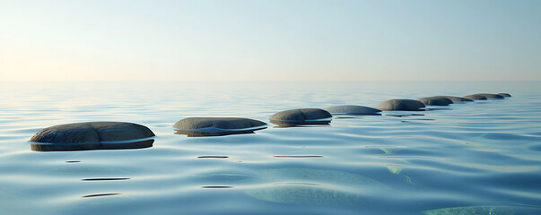 Stepping stones in calm water in the wide ocean.