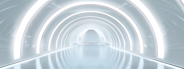 Naklejka premium 光るネオンラインと光のエフェクトを持つ抽象的な白いトンネル。製品プレゼンテーションの背景,Abstract white tunnel with glowing neon lines and light effects. Product Presentation Background,Generative AI 