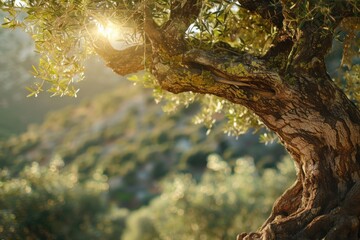 A tree with a sun shining on it