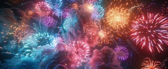 Fototapeta premium Colorful Fireworks Display Against The Night Sky