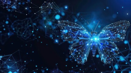 An innovative representation of digital business transformation, symbolized by the lifecycle evolution of a butterfly in a dynamic blue background, suggesting renewal and metamorphosis