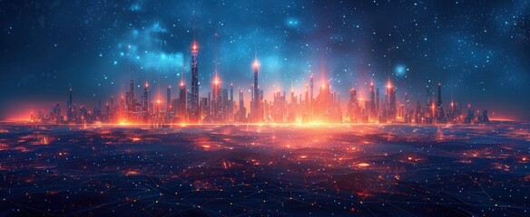Obraz premium Futuristic Cityscape Under a Starry Sky