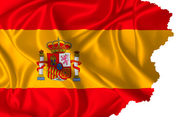 Fototapeta premium Flag of Spain with torn edges on silk texture