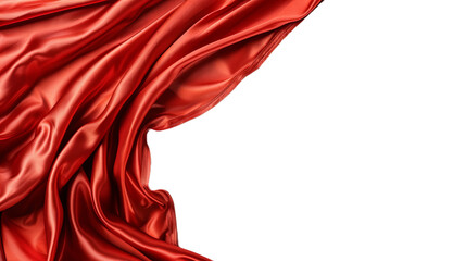 Obraz premium Flowing red satin fabric on a transparent background, creating a dramatic and luxurious effect. Ideal for fashion, luxury, and event promotions. Suitable for banners, advertisements, design projects.